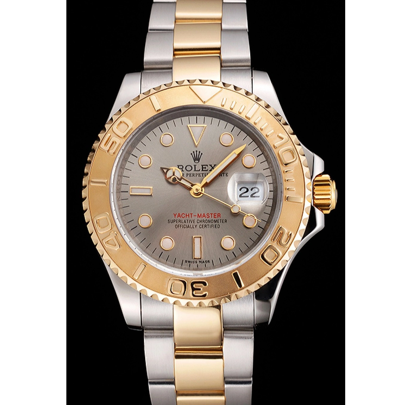 Aaa replica watch Yacht-Master Case Dial Swiss Bezel Gold Tone Steel Dial Two Gray Stainless Rolex 0723